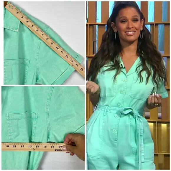 NWT Skies Are Blue Kendall Utility Jumpsuit Green Mint Sz L - Picture 4 of 9